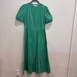 LOFT Green Button-Front Midi Dress